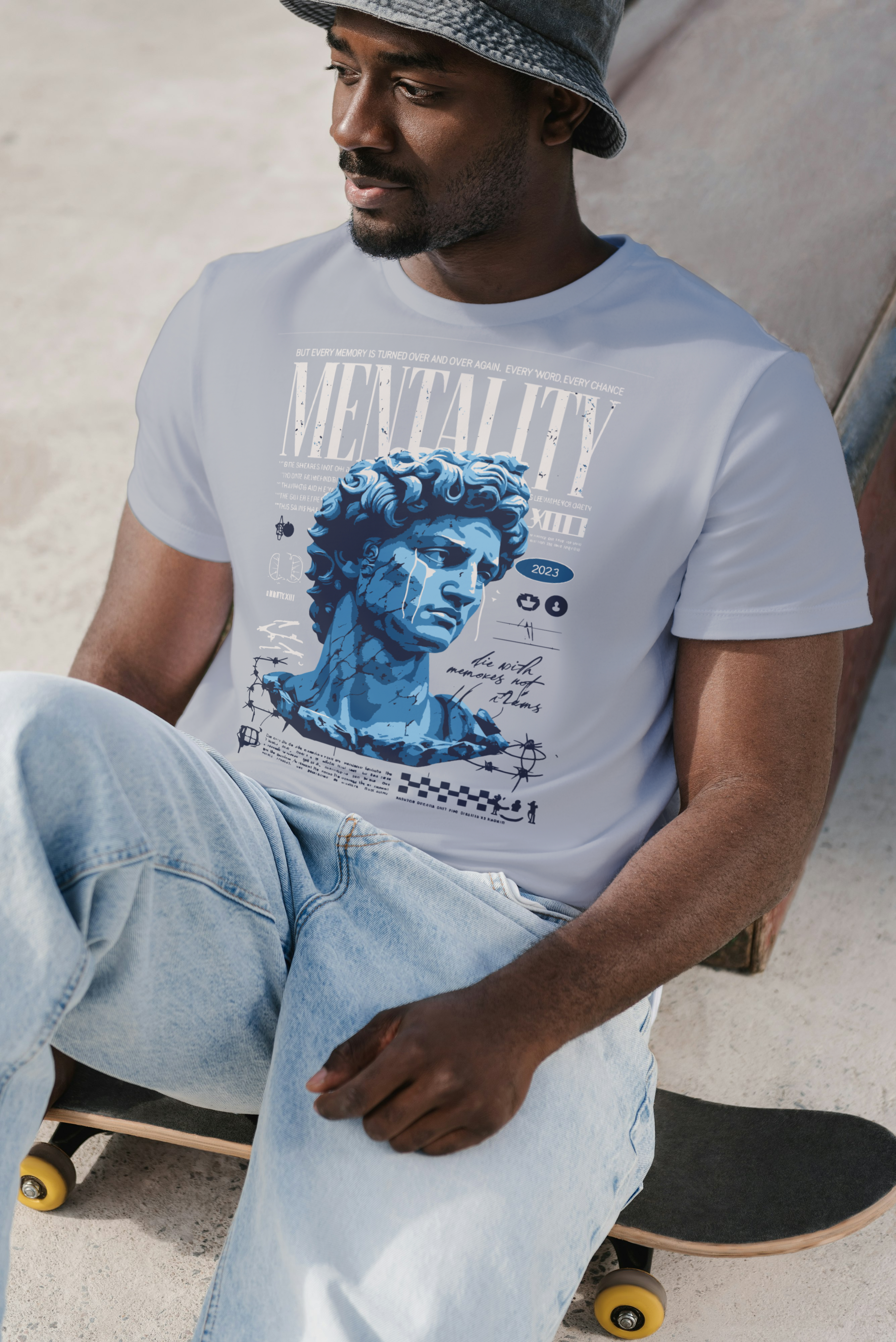 Mentality Blue Statue Graphic T-Shirt – Aesthetic Streetwear Premium Tee