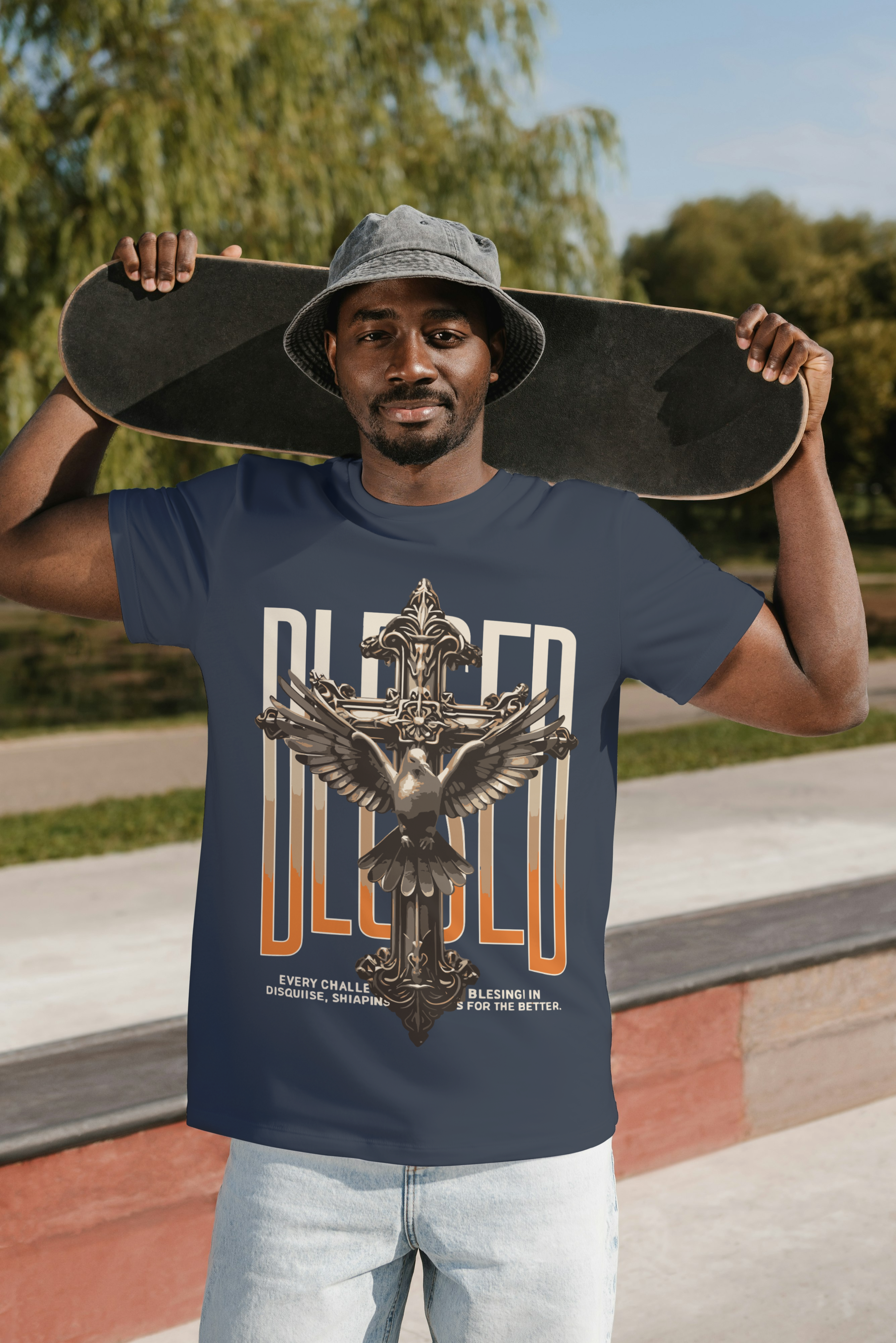 Blessed Cross Graphic T-Shirt – Spiritual Streetwear Premium Cotton Tee