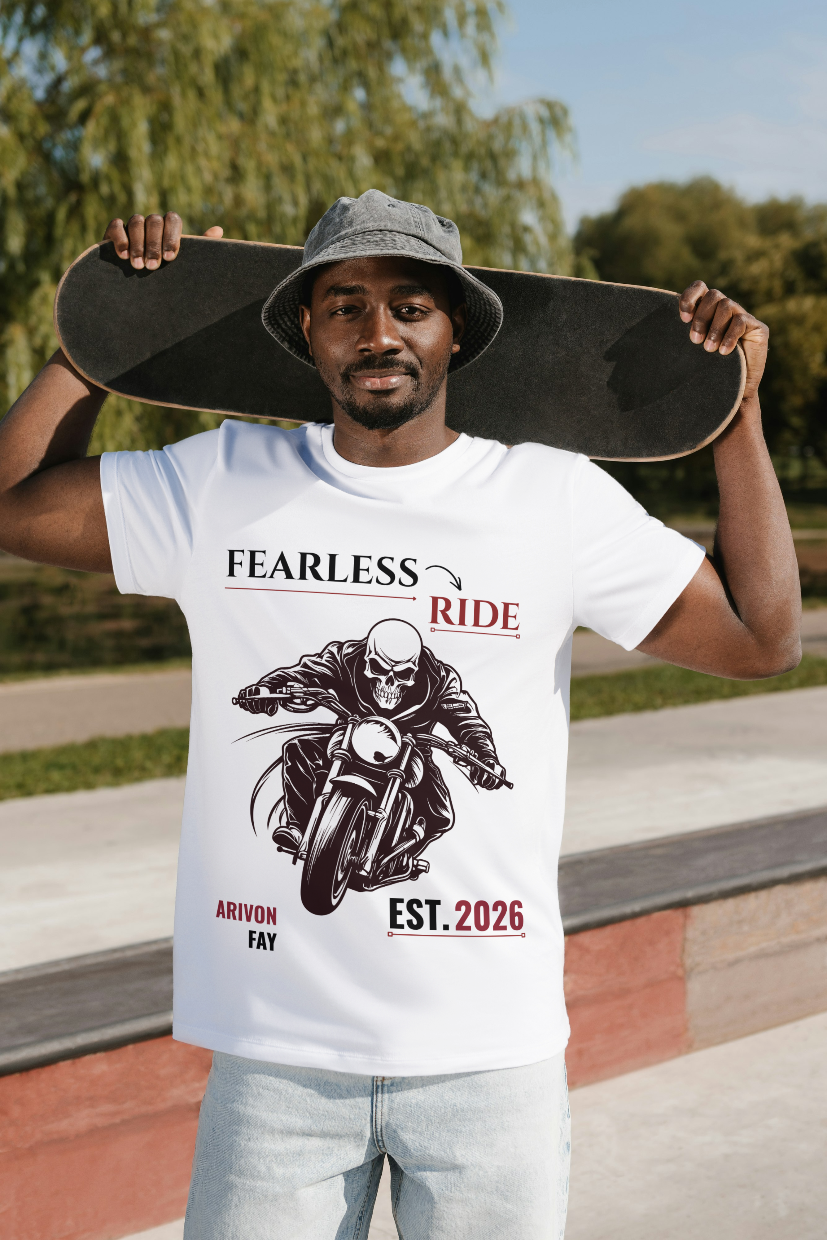 Fearless Ride Motorcycle Graphic Cotton T-Shirt