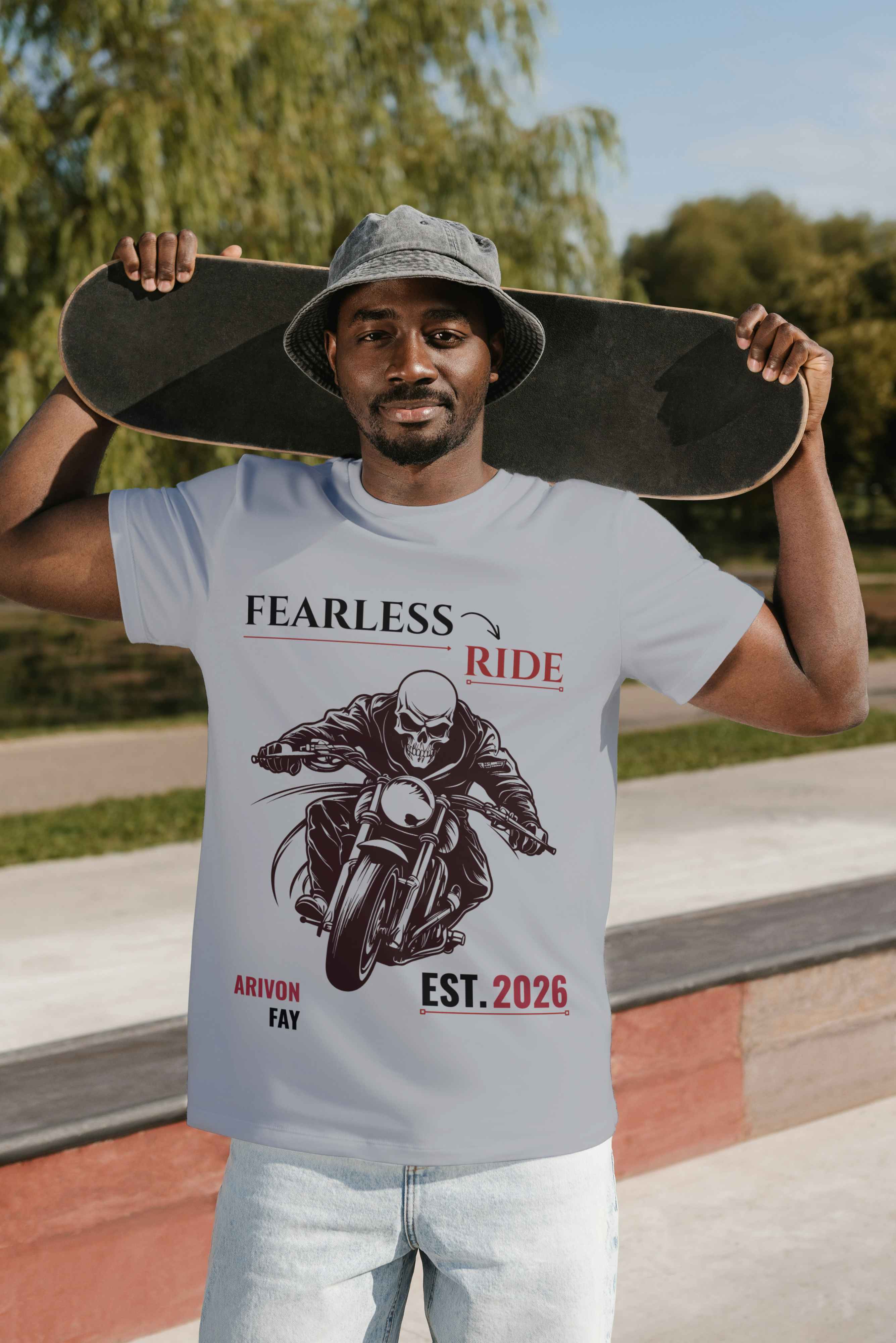 Fearless Ride Motorcycle Graphic Cotton T-Shirt