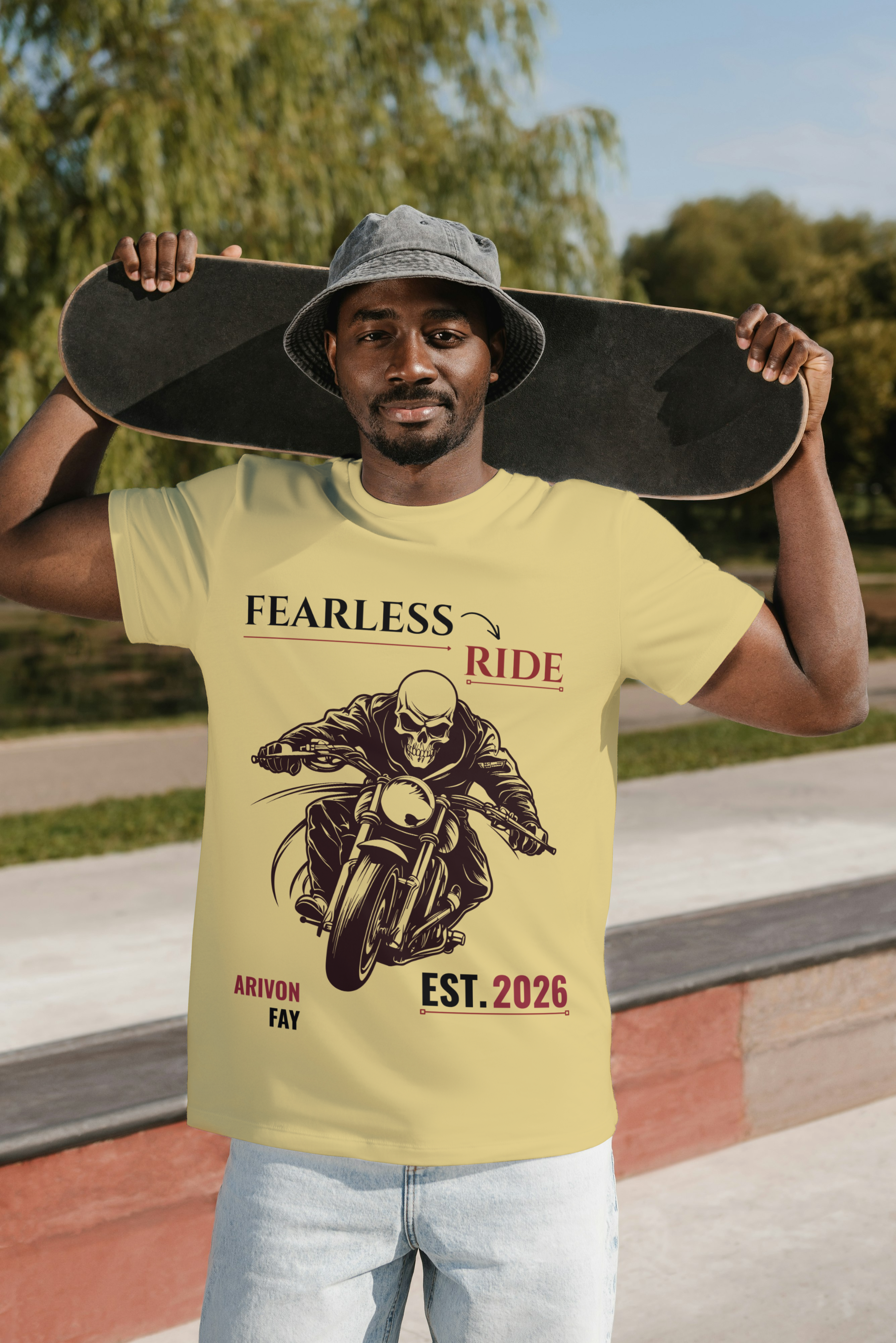 Fearless Ride Motorcycle Graphic Cotton T-Shirt