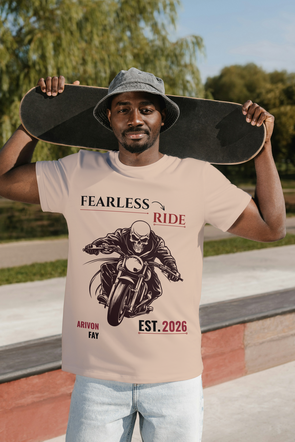 Fearless Ride Motorcycle Graphic Cotton T-Shirt