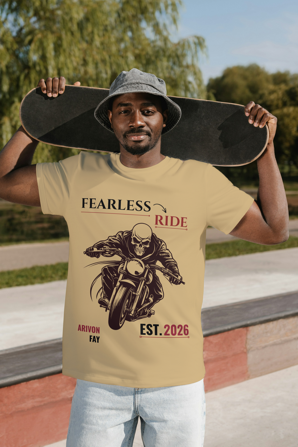 Fearless Ride Motorcycle Graphic Cotton T-Shirt
