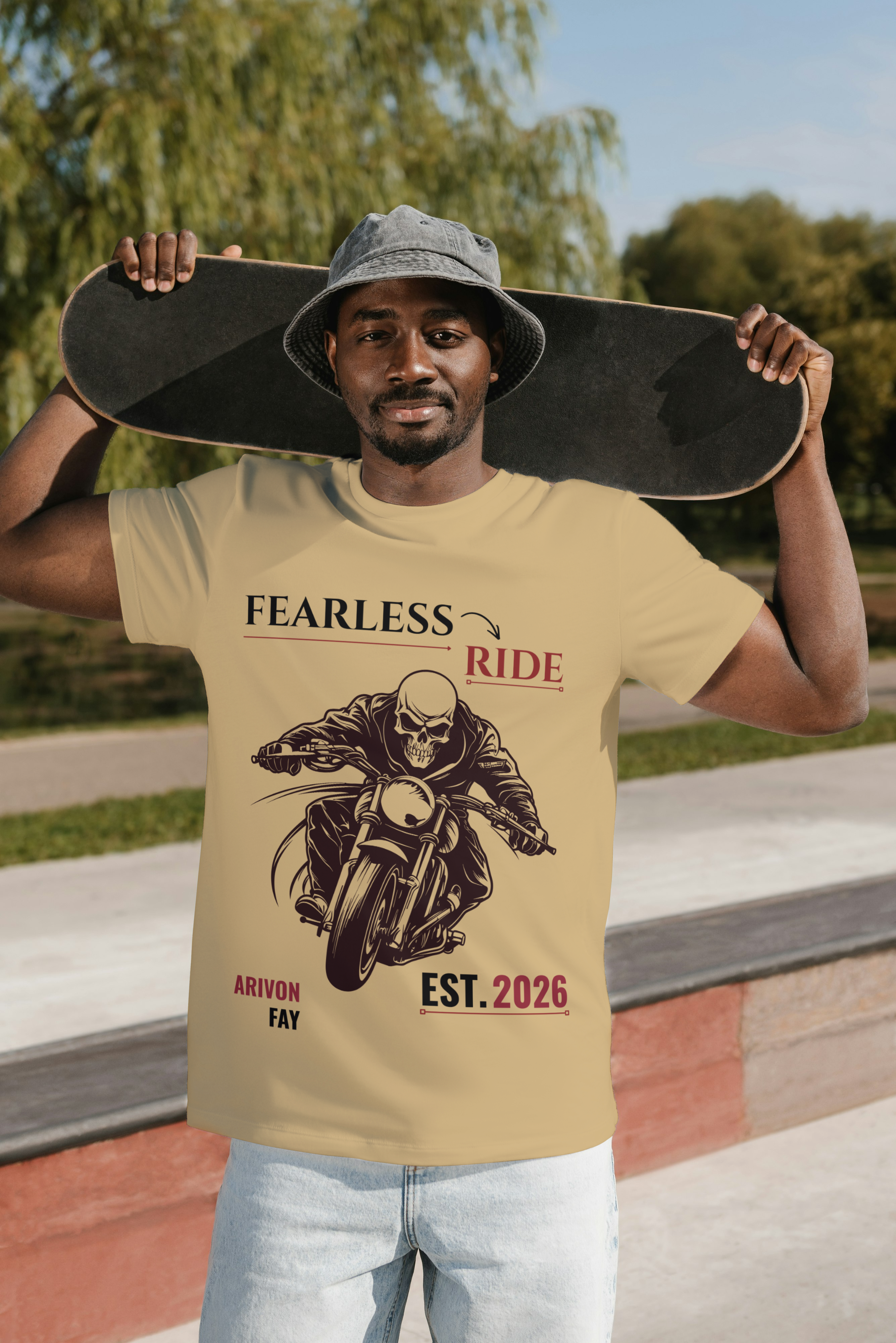Fearless Ride Motorcycle Graphic Cotton T-Shirt