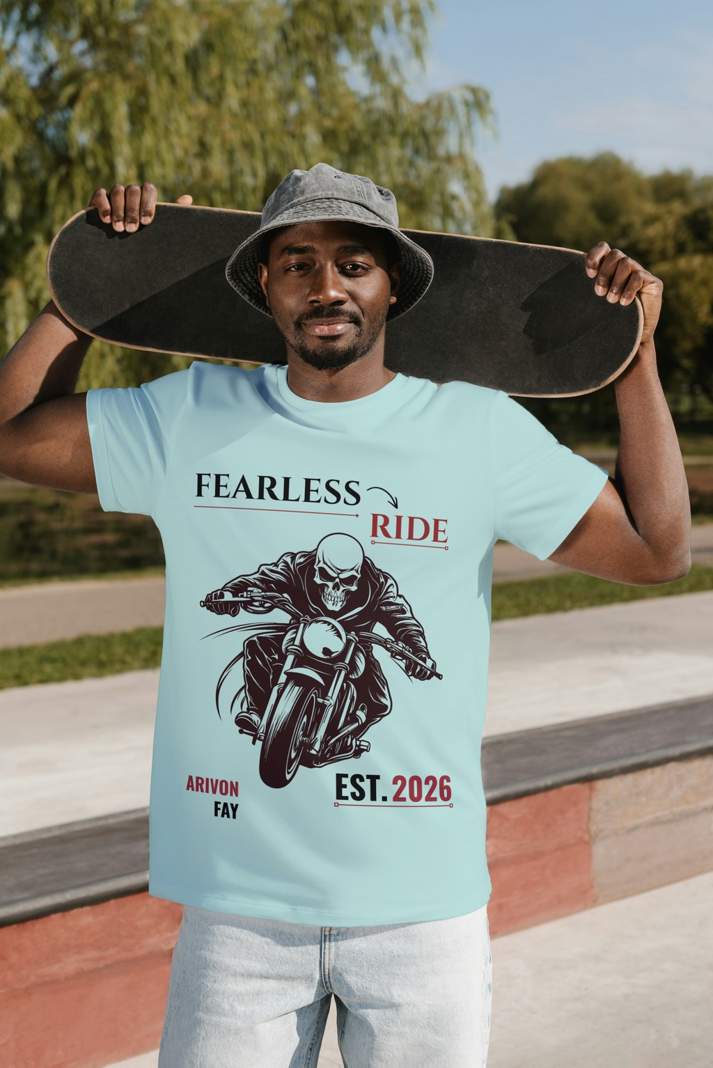 Fearless Ride Motorcycle Graphic Cotton T-Shirt