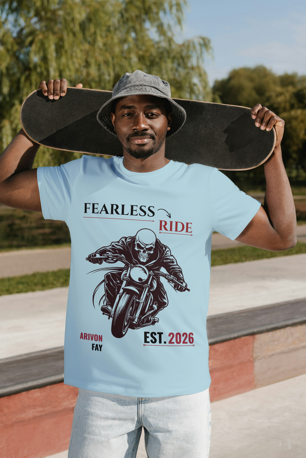 Fearless Ride Motorcycle Graphic Cotton T-Shirt