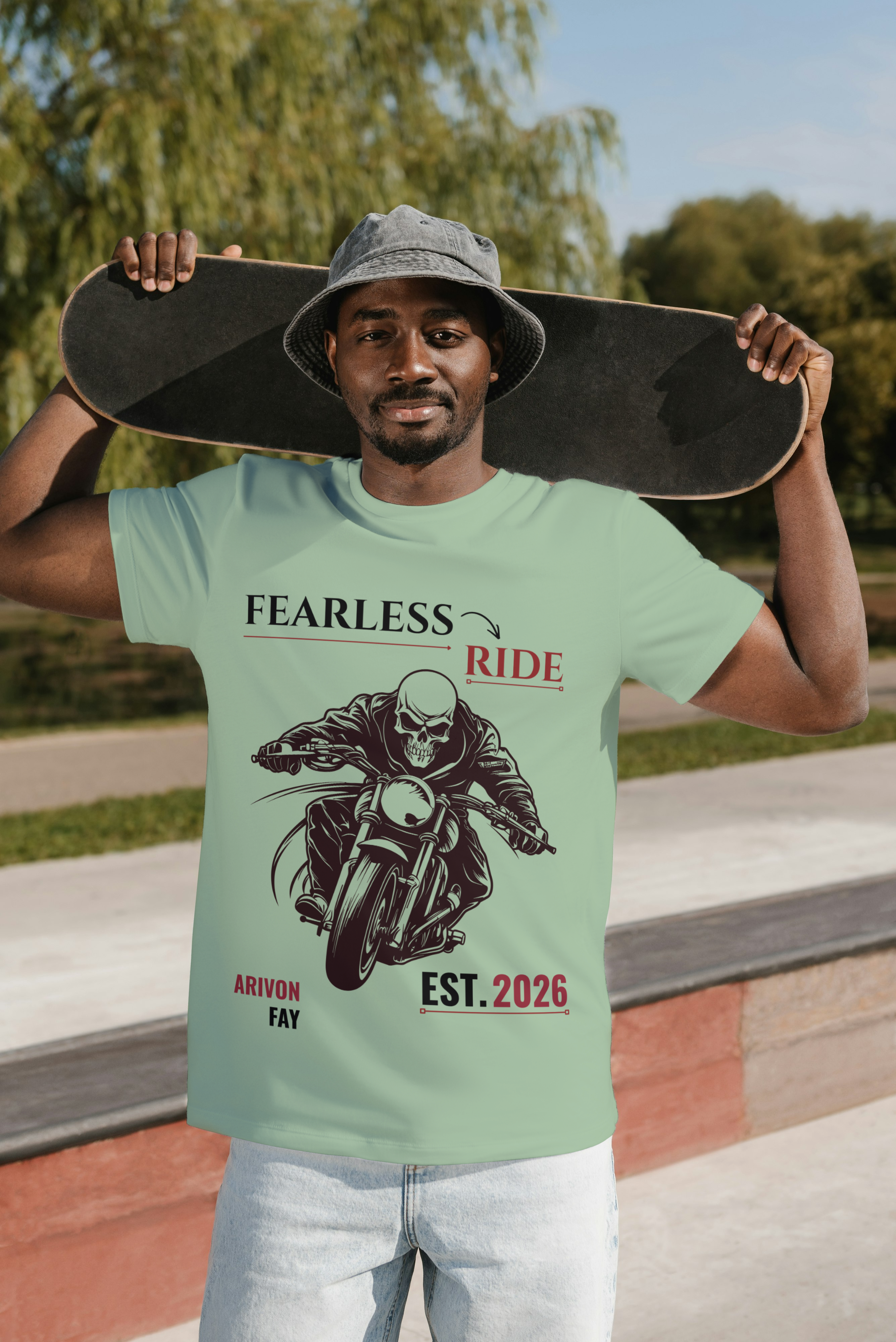 Fearless Ride Motorcycle Graphic Cotton T-Shirt