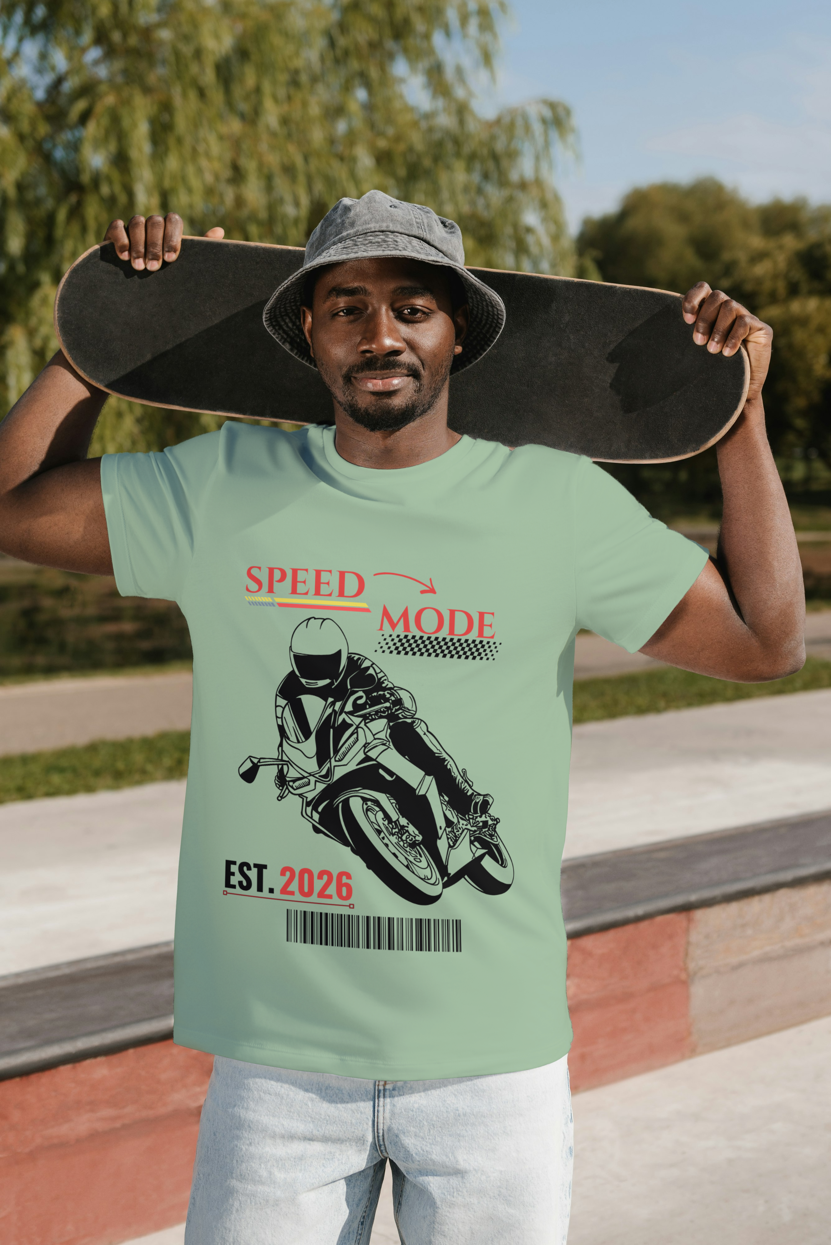 Speed Mode Sports Bike Graphic Cotton T-Shirt