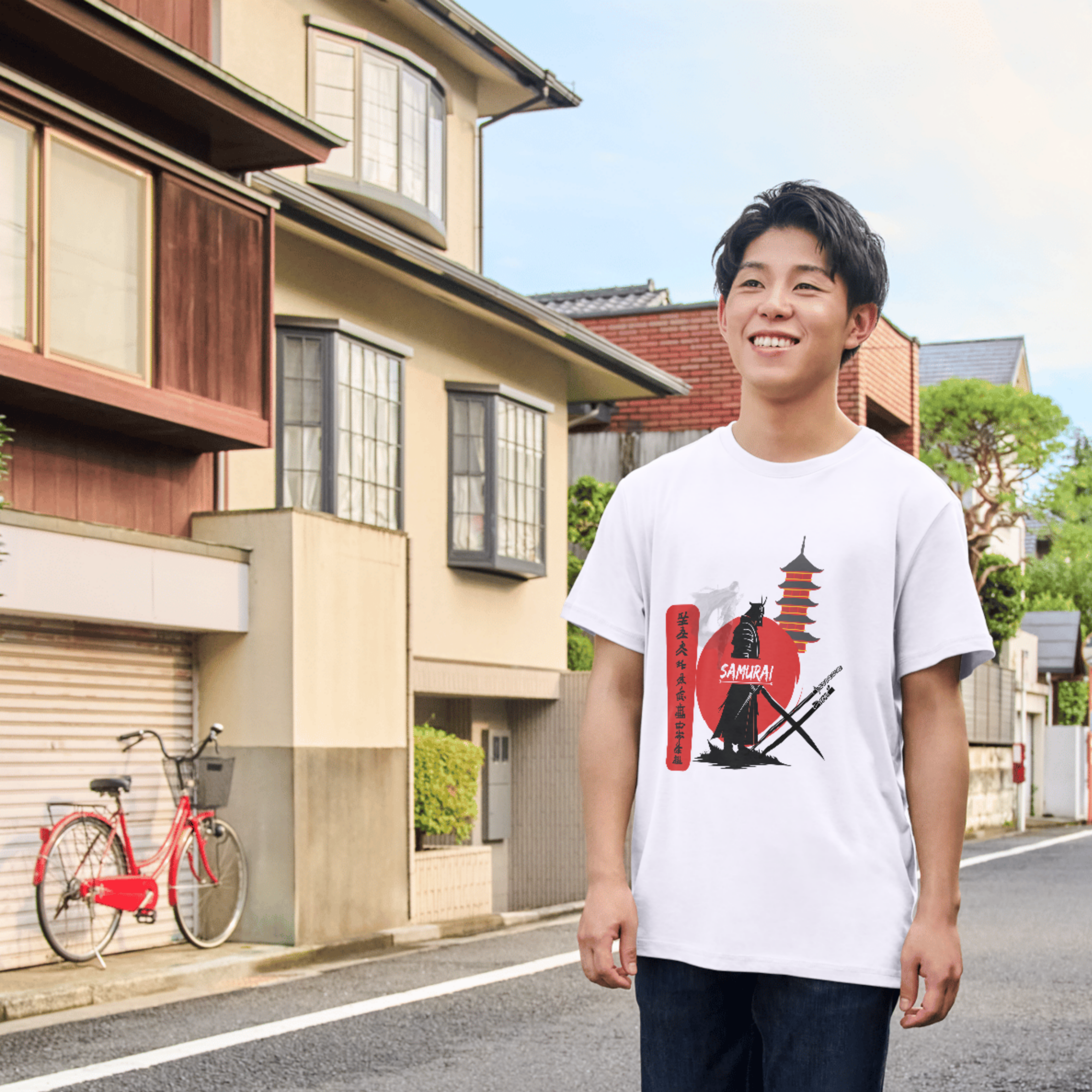 Samurai Rising Sun Graphic T-Shirt – Japanese Warrior Streetwear Tee for Men